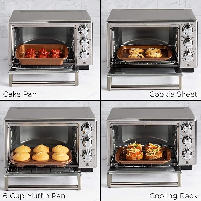 Ecolution Non-Stick Toaster Oven Bakeware Set, 4 Piece, Carbon Steel, Easy to Clean and Perfect for Single Servings, Copper