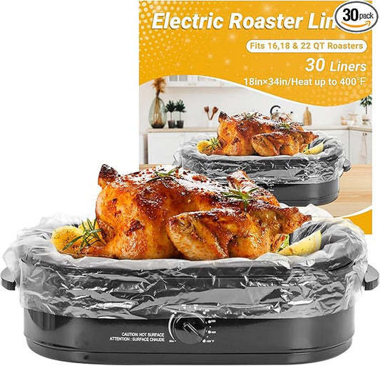 30 Count Electric Roaster Liners, Fits 16, 18, 22 Quart Roasters, Roaster Pan Oven Liners Plastic Cooking Bags for Instant Cleanup, 18 x 34 Inch