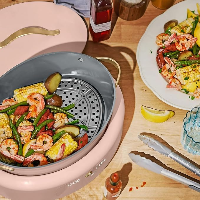 Beautiful 10-in-1 6Qt Electric Multi-Cooker by Drew Barrymore – Slow and Rice Cooker, Steamer, Dutch Oven, Sauté & More – Touch Display, Oven Safe, Dishwasher Safe (Rose)