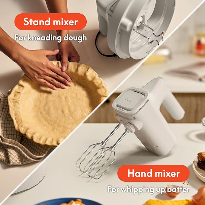 bella 3.5 Qt Hand & Stand Mixer, 2 in 1 Electric Mixer with Bowl, Dough Hook, Whisk & Egg Beater, Multifunctional Handheld Blender & Mixer for Baking, 200 Watt, Oatmilk