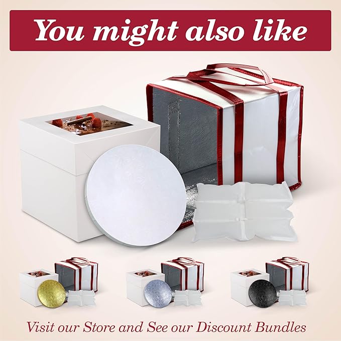 Cakebon Cake Boxes with Boards - 10 Inch Round Cake Drum Black - Box With Window for Birthdays, Weddings and Parties (1pc Each, 2pcs Total)