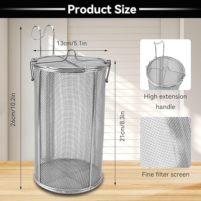 Seasoning Strainer, Stainless Steel Tea Infuser Spice Filter Soup Seasonings Seperation Basket Cooking Spice Filter with Hanging Hook Extra Large Tea Ball Strainer, 5.1 x 10.2 x 8.3in