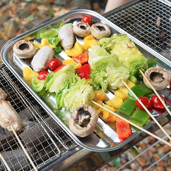 Grill Topper Pans for Gas Stove Top, 13"x9"Stainless Steel Grill Tray for Outdoor Grill, BBQ Grill Accessories for Barbecue Grills Outdoor Cooking, Prevents Food from Falling into Grill Rack