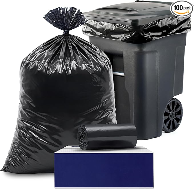 Plasticplace Trash Bags │ 1.5 Mil │ Black Heavy Duty Garbage Can Liners │ 50” x 48”, (100 Count)