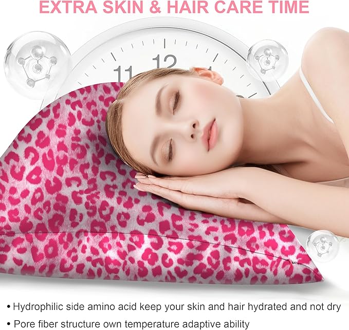 Mulberry Silk Pillow Cases Standard Size with Hidden Zipper, Ultra Smooth and Soft Breathable Cooling Silk Satin Pillowcase for Hair and Skin, Gifts for Women Men (Leopard Pink, 20x26 Inches, 1 Pack)