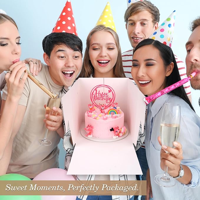 Cakebon Cake Boxes with Boards - 8 Inch Round Cake Drum Silver - Box With Window for Birthdays, Weddings and Parties (1pc Each, 2pcs Total)
