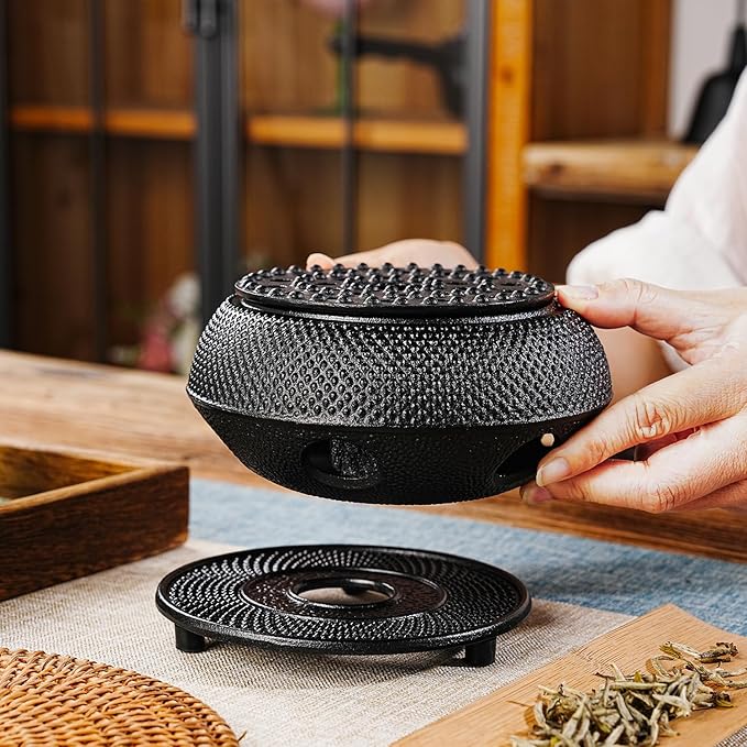 Sungmor Black Cast Iron Teapot Warmer - Japanese Style Candle Warmer for Tetsubin, Durable Heat Retaining Base for Tea Kettles, Traditional Design