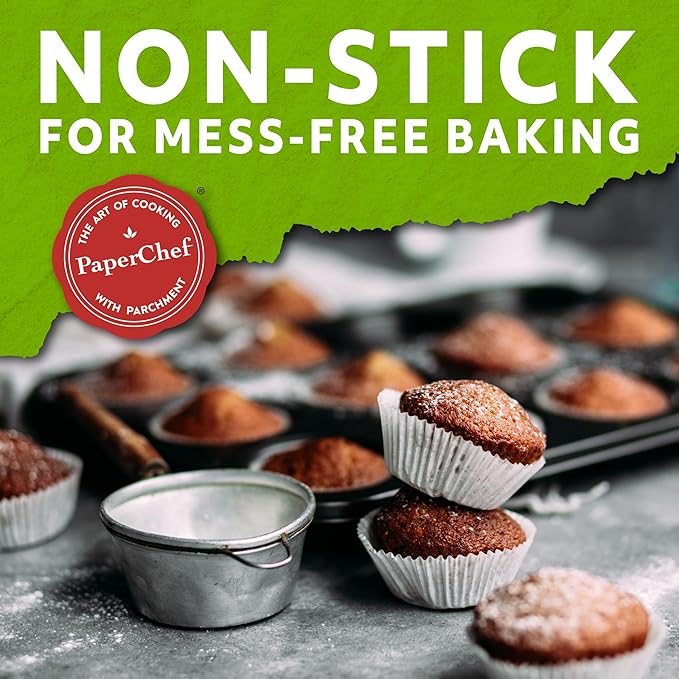 PaperChef – Mini Parchment Baking Cups – Easy Release, Non-Stick, Unbleached & Compostable – Perfect for Mini Muffins & Cupcakes – 90 Count - 4 Pack