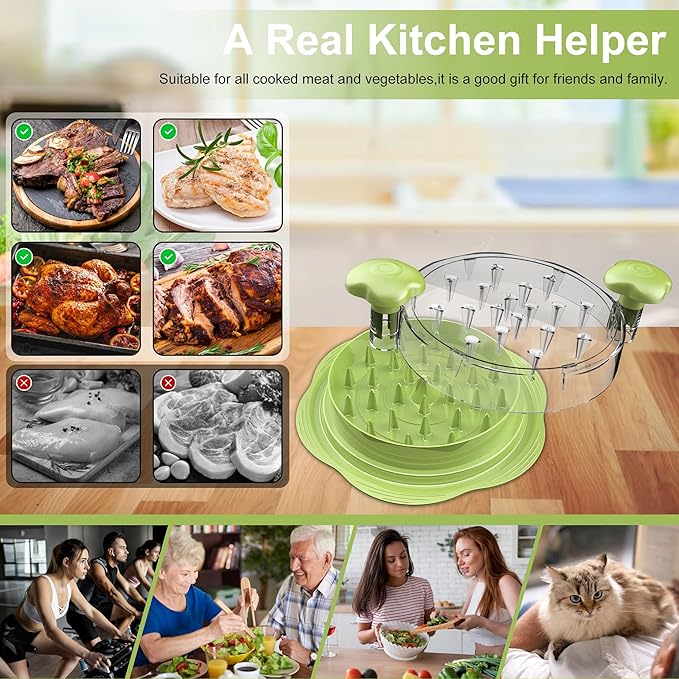 Chicken Shredder Large Chicken Breast Shredder Tool Twist with Brush&Fork, Visible Meat Shredder Machine, Anti-Slip Strip, Ergonomic Handle, BPA Free, Pork Beef Chicken(Matcha)