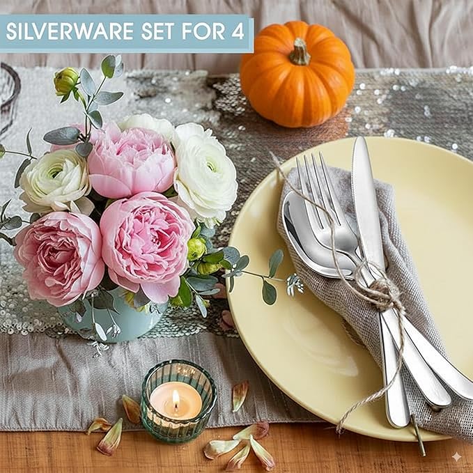20-Piece Stainless Steel Flatware Set, Service for 4, Durable 18/0 Silverware with Ergonomic Design, Dishwasher Safe Tableware in Casual Style