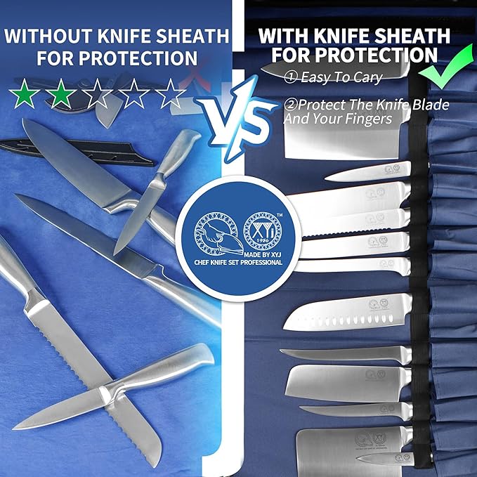 XYJ Knives,Professional Knife Sets for Master Chefs,Meat Cleaver Butcher for Camping,Chef Knife Set with Bag