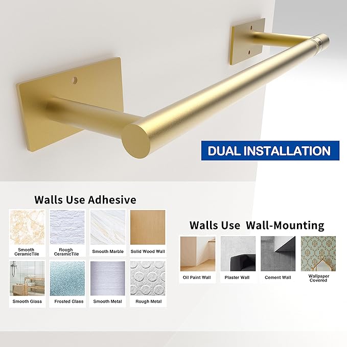 Ruacq Brushed Gold Paper Towel Holder Double Post Pivoting Square Base Under Cabinet Paper Towel Holder for Kitchen Self-Adhesive or Drill mounting