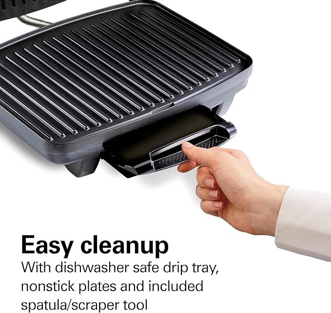 Hamilton Beach Panini Press, Sandwich Maker & Electric Indoor Grill, Upright Storage, Nonstick Easy Clean Grids, Stainless Steel (25410)