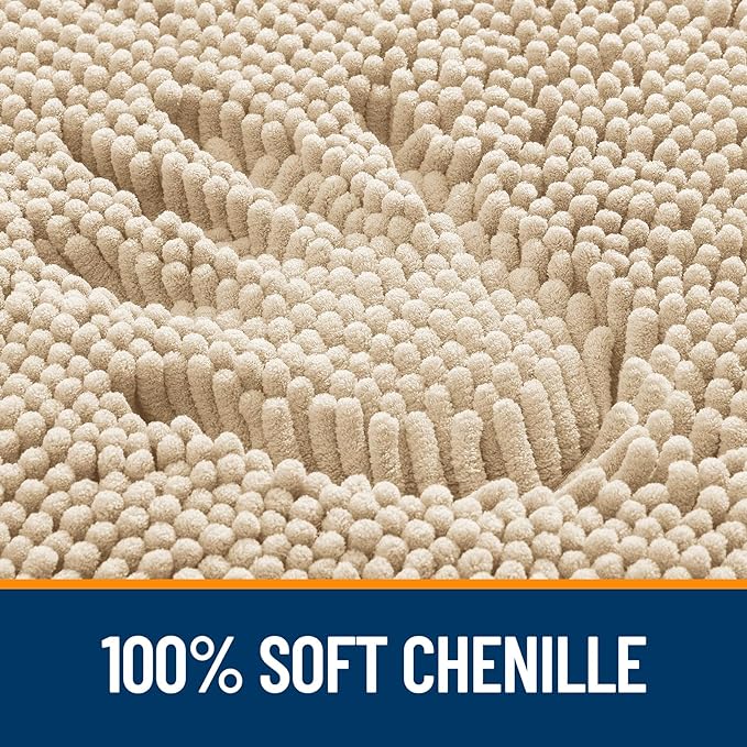 OLANLY Bathroom Rugs Sets 2 Piece, Soft Absorbent Chenille Bath Mats and U-Shaped Contour Toilet Mat Area Rug Set, Machine Washable Bath Carpet, Home Decor Accessories(24"x16"+24"x20", Beige)