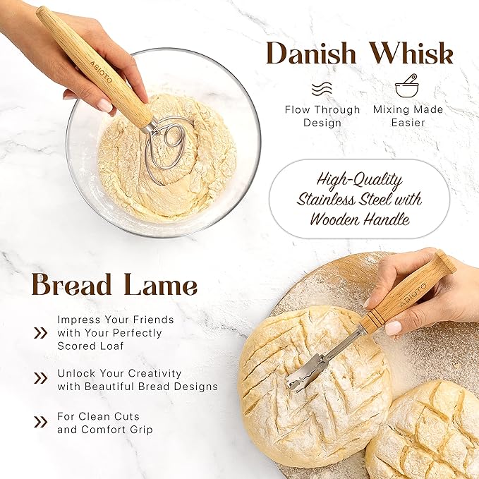 Sourdough Bread Baking Supplies and Starter Kit - Ultimate Bread Making and Sourdough Starter Kit with Proofing Baskets, Sourdough Jar, Bread Lame, Scrapers, and Danish Whisk
