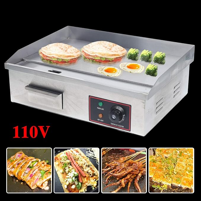 TFCFL Electric Countertop Flat Top Griddle,3KW Commercial Grill Griddle Stove with Adjustable Temperature Control£¬Stainless Steel Teppanyaki Gril for Kitchen