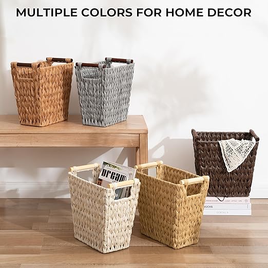 GRANNY SAYS Wicker Trash Can, Waste Basket for Bathroom, Waterproof Bathroom Garbage Can, 19 Liters/5 Gallons Wastebasket with Handle, Decorative Waste Basket for Bedroom, Office, Living Room, 1 Pack