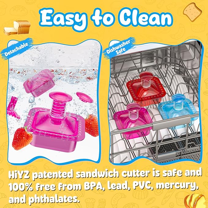 Sandwich Cutter and Sealer Cut and Seal Sandwich Maker, Crustless Peanut Butter & Jelly Sandwich Cookie Cutter (Translucent Pink Square)