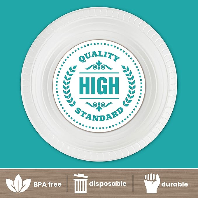 PLASTICPRO Round Plastic Plates Microwaveable, Disposable, White, Dinnerware (400, 10" Inch Plates)