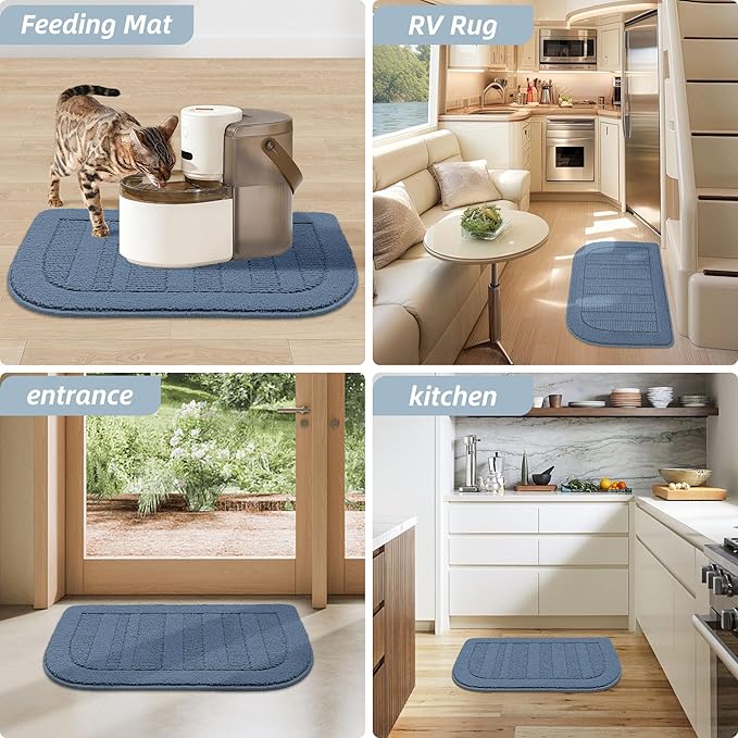 BEQHAUSE 30x18 Inch Kitchen Rug Mat Durable Kitchen Rugs Non-Slip Washable Absorbent Kitchen Mats for Floor Dirt-Resistant Semicircular Kitchen Mat (Blue)