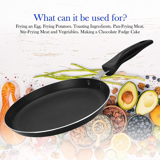 Alpine Cuisine Griddle Pan Aluminum 9-Inch Nonstick Coating, Griddle Pan for Stove Top with Stay Cool Handle, PFOA Free, nonstick cookware - Dishwasher Safe - Gray