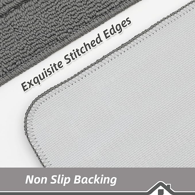 BEQHAUSE 30x18 Inch Kitchen Rug Mat Durable Kitchen Rugs Non-Slip Washable Absorbent Kitchen Mats for Floor Dirt-Resistant Semicircular Kitchen Mat (Grey)