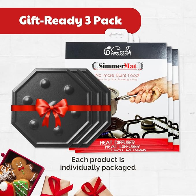 SimmerMat Heat Diffuser - Flame Diffuser Stove Cover Ring - Fire Diffuser for Any Type of Electric or Gas Stove - Dishwasher Safe Stove Top Cover - Steel Plates for Simmering and Slow Cooking - 3 Pack