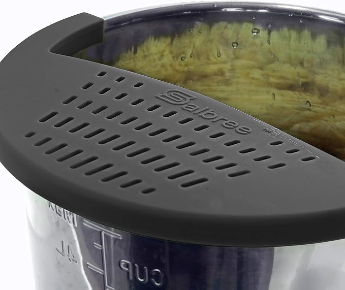 Salbree Silicone Snap Strainer fits the 6qt Instant Pot and Snaps to the 6 quart Instapot Pressure Cooker Inner Pan Small Mitts Set Included, for Straining Vegetable and Ground Beef Grease (black)