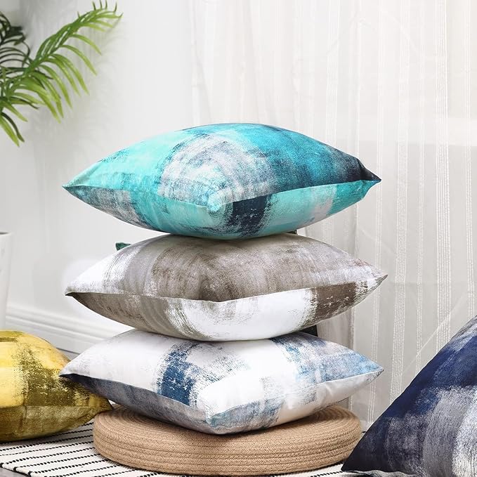 Throw Pillow Covers 20x20 Set of 2 Turquoise and Grey Art Throw Pillow Covers Soft Decorative Couch Pillow Covers for Home Living Room Bedroom
