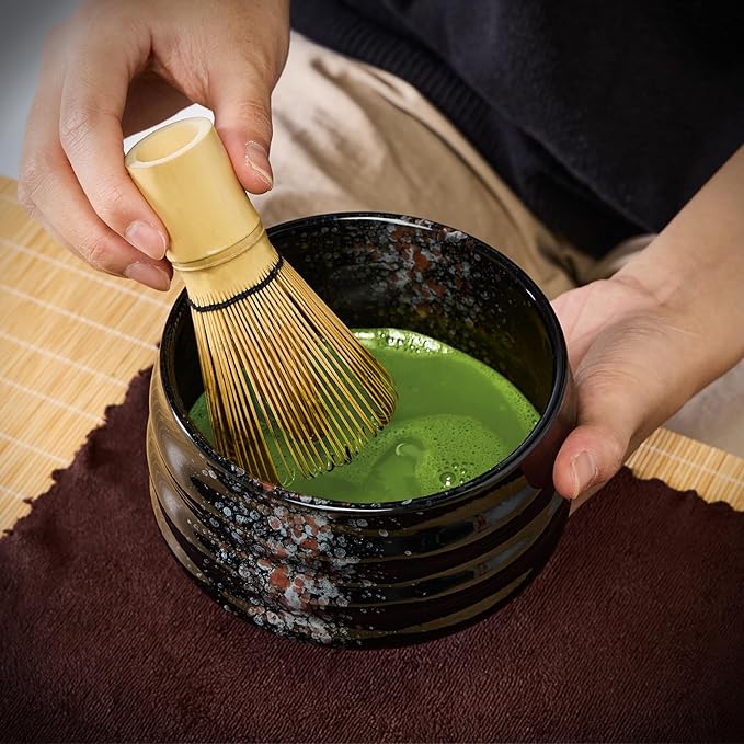 Sisher Matcha Tea Set,Matcha Making Kit (5pcs) Includes Matcha Bowl, Matcha Whisk and Holder, Bamboo Scoop, Scoop Rest and Sifter Matcha Bowl Set for Matcha Lovers (Black)
