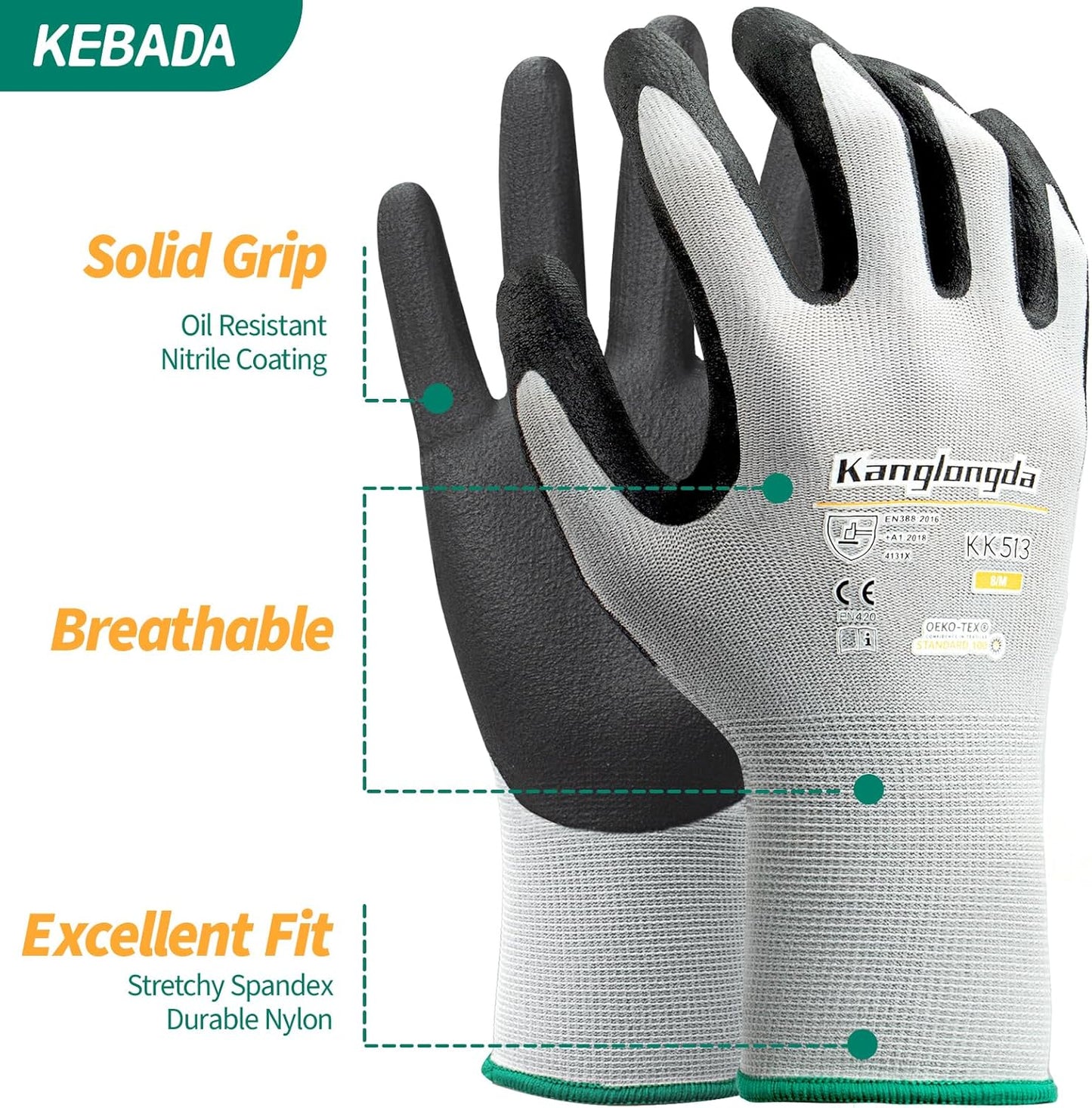 3-Paris Large Work Gloves for Men and Women, Nitrile Coated Safety Protective Gloves with Grip, Ideal for Gardening, Warehouse, Mechanic, Light Duty Construction Work