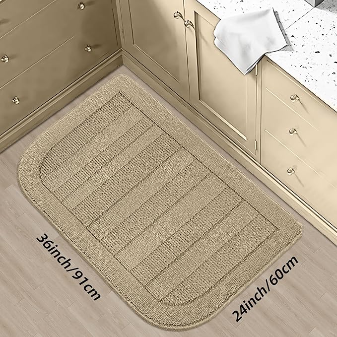 BEQHAUSE 24x36 Inch Kitchen Rug Mat Durable Kitchen Rugs Non-Slip Washable Absorbent Kitchen Mats for Floor Dirt-Resistant Semicircular Kitchen Mat (Beige)