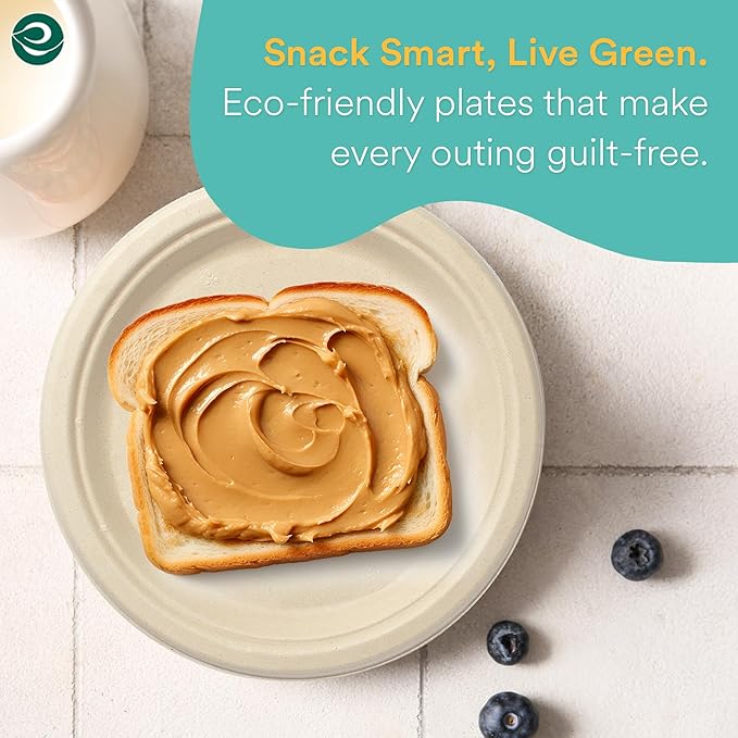 ECO SOUL Compostable Paper Plates 6 Inch (200 Count) Heavy Duty Disposable Dessert Plates, Eco-Friendly Sugarcane Bagasse Small Plates For Appetizer- Natural Brown
