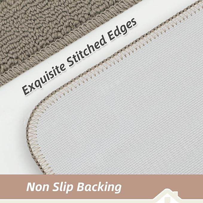 BEQHAUSE 30x18 Inch Kitchen Rug Mat Durable Kitchen Rugs Non-Slip Washable Absorbent Kitchen Mats for Floor Dirt-Resistant Semicircular Kitchen Mat (Taupe, 2PCS)