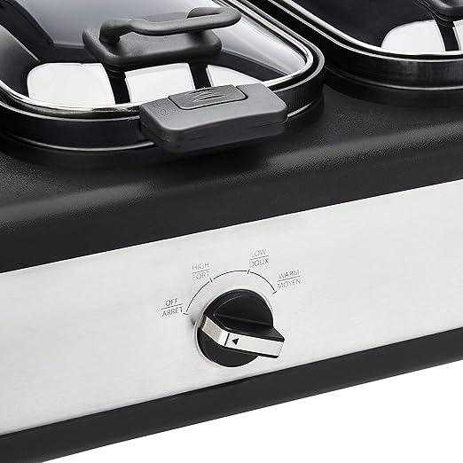Amazon Basics Stainless Steel 3 x 2.5 Quarts Triple Slow Cooker, Brushed Stainless Steel (Previously AmazonCommercial brand)