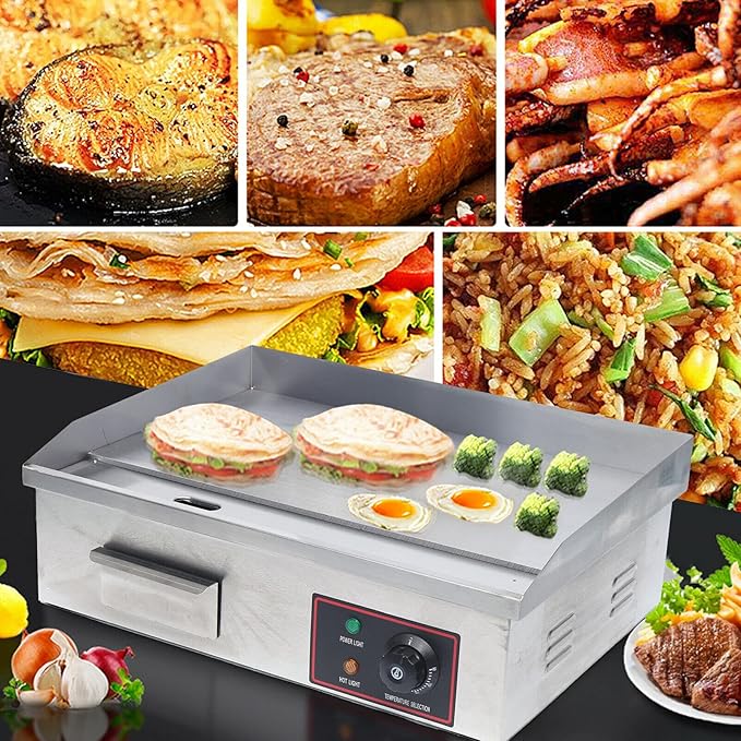 TFCFL Electric Countertop Flat Top Griddle,3KW Commercial Grill Griddle Stove with Adjustable Temperature Control£¬Stainless Steel Teppanyaki Gril for Kitchen