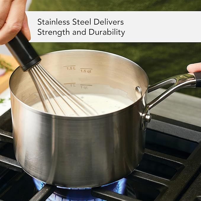 KitchenAid 71020 Stainless Steel Saucepan with Measuring Marks and Lid, 2 Quart - Brushed Stainless Steel