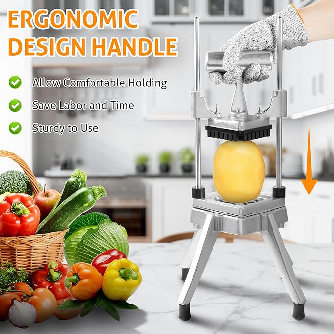 WICHEMI Commercial Chopper Vegetable Cutter Fruit Dicer Commercial Onion Chopper Professional Food Dicer Heavy Duty Stainless Steel Cutter for French Fry Tomato Potato Peppers Mushrooms (3/8")