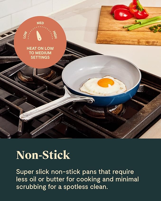 Caraway Mini Cookware Set - Non-Stick Ceramic Fry Pan (1.05 qt, 8") Sauce Pan (1.75 qt) & Storage Rack - Non Toxic, PTFE & PFOA Free - Oven Safe & Stovetop Agnostic (Gas, Electric & Induction) - Cream