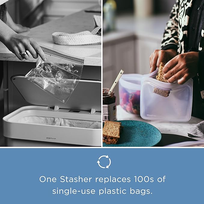 Stasher Premium Silicone Reusable Food Storage Bowl, Clear, Microwave, Sous Vide, Dishwasher, Oven and Freezer Safe, BPA Free, Leak-free, Eco-friendly, 8-Cup Bowl