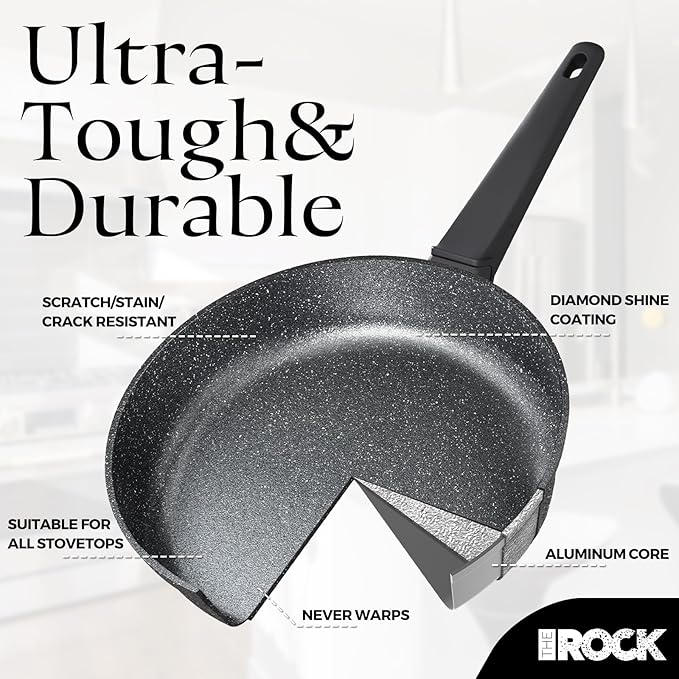 THE ROCK SOHO 9.5-Inch Nonstick Frying Pan with Lid – Compact for Urban Kitchens, Nothing Sticks, Never Warps, Lasts Longer, Oven & Dishwasher Safe, Black