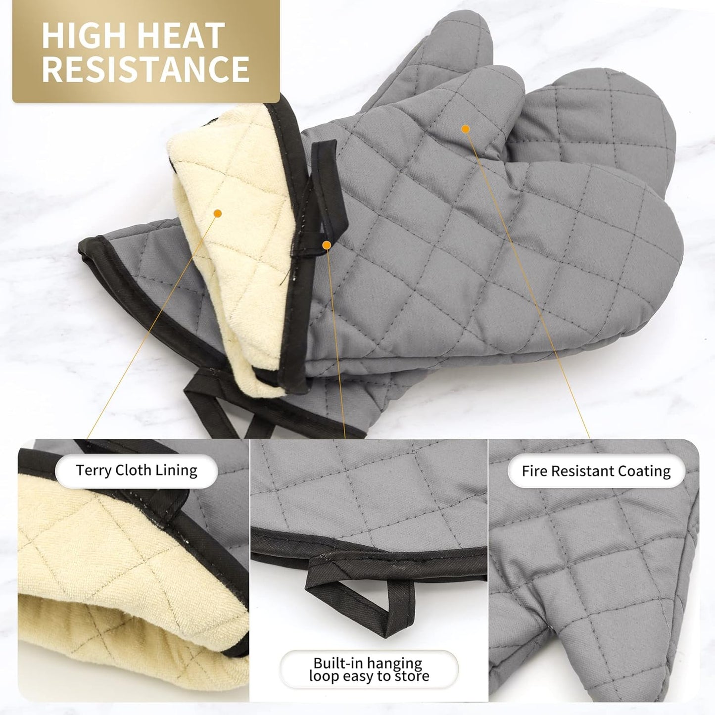 ARCLIBER Oven Mitts 1 Pair of Quilted Terry Cloth Cotton Lining,Extra Long Professional Classic Oven Mitt Heat Resistant Kitchen Oven Gloves,16 Inch
