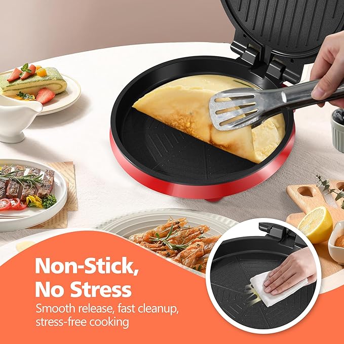 Small Electric Pancake Griddle - CACHOO 8'' Round Electric Griddle Nonstick with On/Off Switch, 180° Open Indoor Grill/Press Maker for Paninis, Quesadillas, Burgers, Omelettes, Thin Pizzas