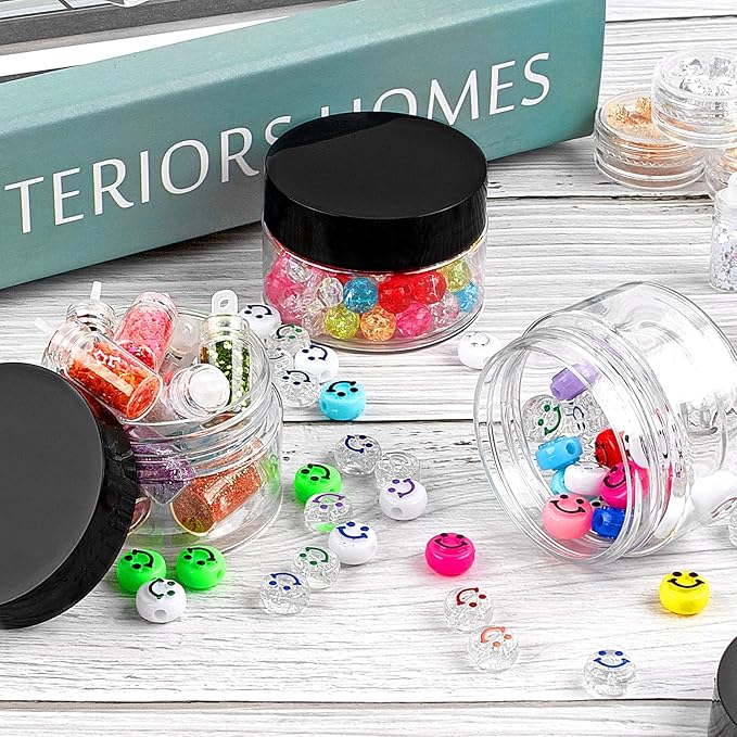 TUZAZO 48 Pack 1 Oz Small Plastic Container Jars with Lids and Labels BPA Free, Empty Round Clear Cosmetic Containers Plastic Slime Jars for Lotion, Cream, Ointments, Samples, Travel Storage (48)