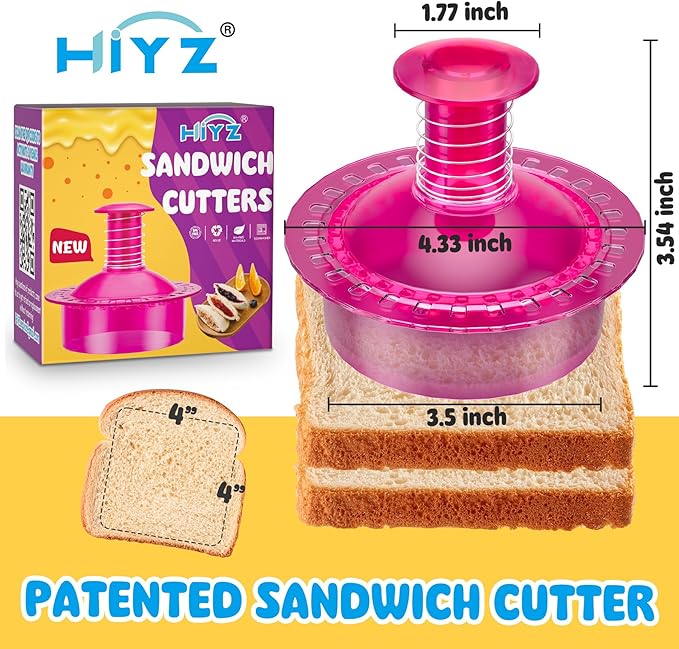 Sandwich Cutter and Sealer Cut and Seal Sandwich Maker, Crustless Peanut Butter & Jelly Sandwich Cookie Cutter (Translucent Pink Round)