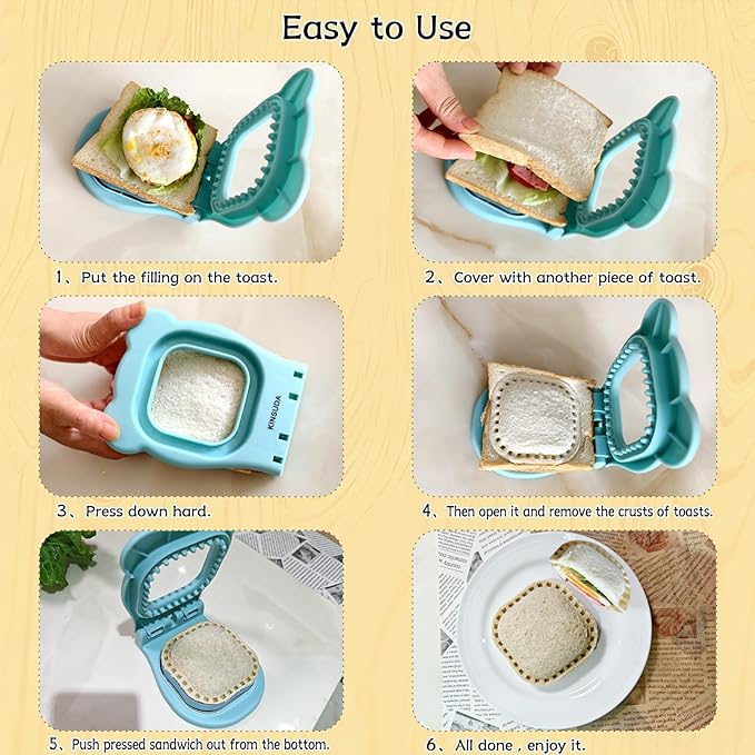 Sandwich Cutter and Sealer - 3.7" Circle & Square Pocket Sandwich Maker, Intuitive & Easy-to-Use for Boys &Girls, Perfect for Breakfast & Lunchboxes (Light Blue, Square)