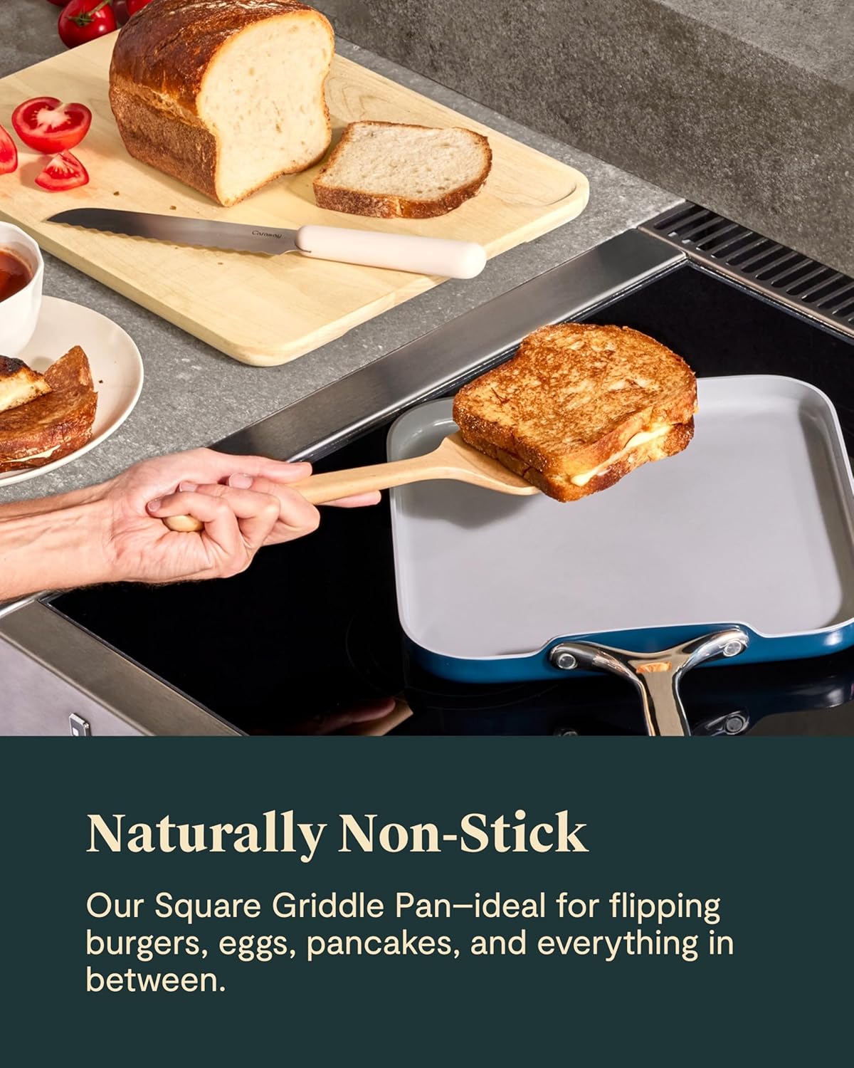 Caraway Square Griddle Pan - 11” Square Pan - Non-Stick Ceramic Coated - Non Toxic, PTFE & PFOA Free - Oven Safe & Compatible with All Stovetops - Perracotta
