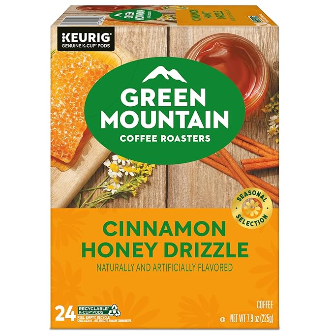 Green Mountain Coffee Roasters Cinnamon Honey Drizzle Flavored Coffee, Single Serve Keurig K-Cup Pod, 96-count pods, (4 Pack of 24)
