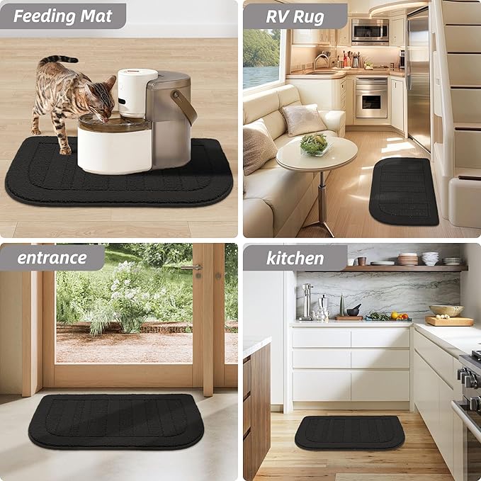 BEQHAUSE 30x18 Inch Kitchen Rug Mat Durable Kitchen Rugs Non-Slip Washable Absorbent Kitchen Mats for Floor Dirt-Resistant Semicircular Kitchen Mat (Black)