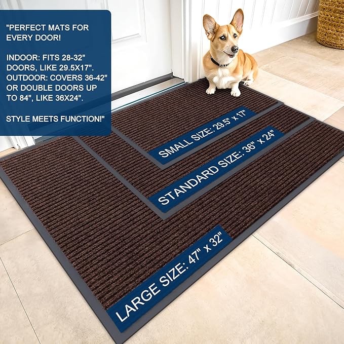 OLANLY Front Door Mat Indoor Outdoor Entrance, Waterproof Heavy Duty Doormat, Fade Resistant, Low Profile, Easy Clean Patio Porch Welcome Floor Mats for Entry, 36x24, Brown